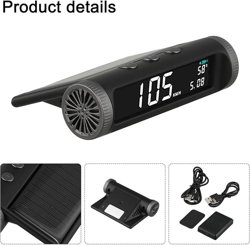 Solar Powered Wireless Car HUD GPS Speedometer Temperature Display Black - Image 3